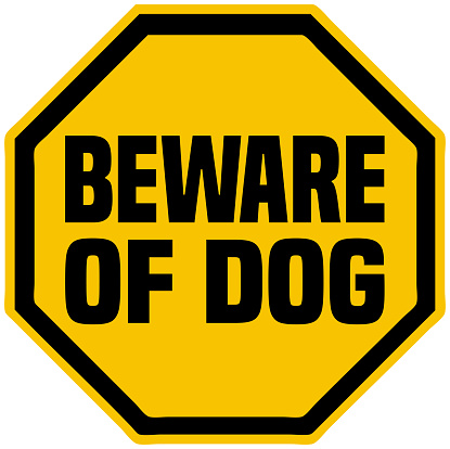 Beware of dog on yellow vintage sign on a white background, vector illustration