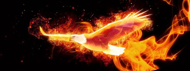 3D illustration of an abstract phoenix flapping in the dark