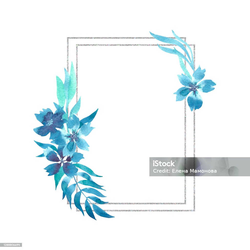 Ilustración de Marco Floral De Acuarela Con Flores Y Ramas Azules Con Un Elemento De Plata Geométrica Aislado Sobre Un Fondo Blanco Para Invitaciones De Boda Tarjetas De Felicitación Textiles y más Ilustración de Marco Floral De Acuarela Con Flores Y Ramas Azules Con Un Elemento De Plata Geométrica Aislado Sobre Un Fondo Blanco Para Invitaciones De Boda Tarjetas De Felicitación Textiles y más