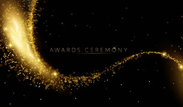 Vector illustration of Award nomination ceremony luxury background with golden glitter sparkles