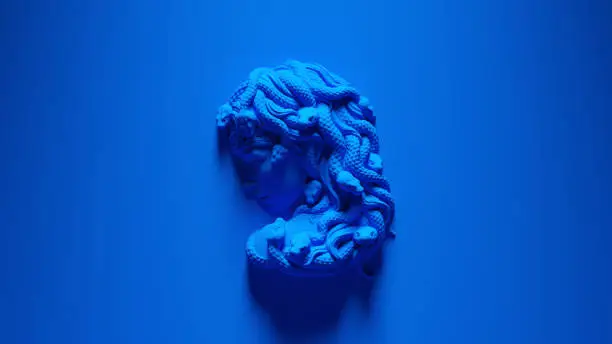 Blue Medusa Mounted Bust 3d illustration render