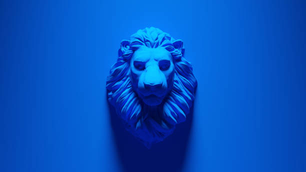 Blue Lion Mounted Bust Blue Lion Mounted Bust 3d illustration render taxidermy cat stock pictures, royalty-free photos & images