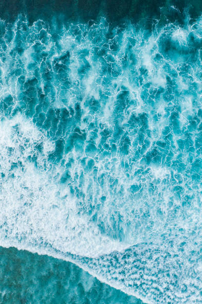 istock Big ocean waves hitting a coral reef. View from above. 1288809587