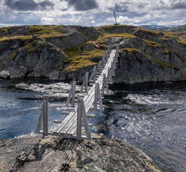 istock Wooden bridge over a river in north Sweden 1288810402