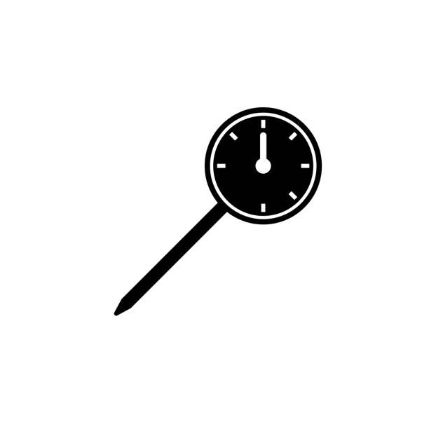 둥근 고기 온도계 실루엣 아이콘 - thermometer cooking meat gauge stock illustrations