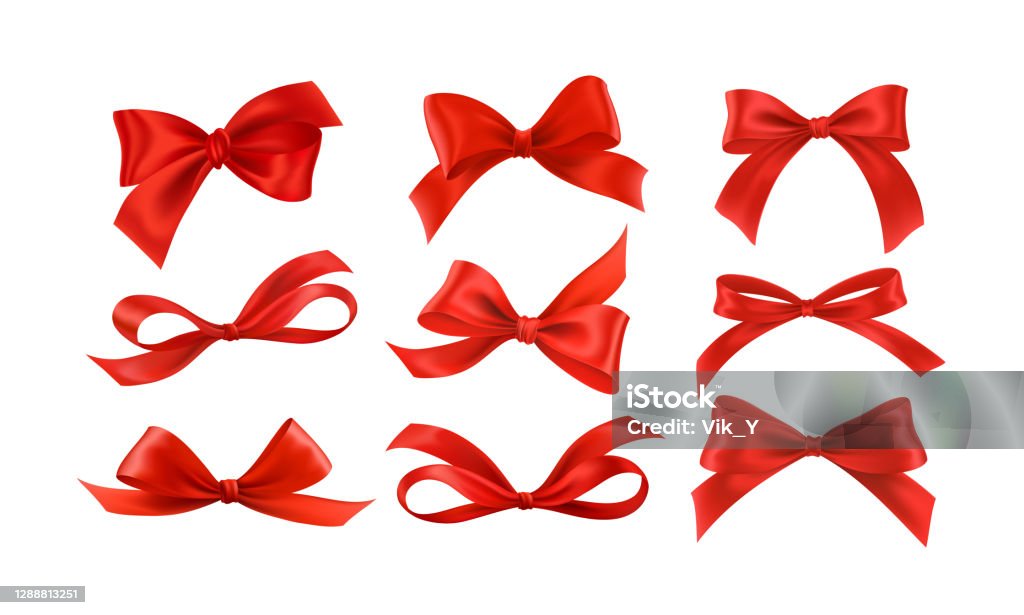 Gift Bows Silk Red Ribbon With Decorative Bow Realistic Luxury