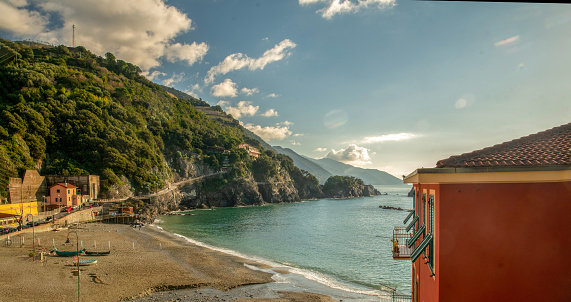 Hooray! We're starting an Azure trail  and people ahead !. (Unrecognizable persons) We started from  Corniglia.   Now Christmas Holidays - sunny day in Cinque Terre!
