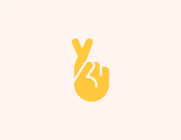 Vector illustration of Crossed Fingers vector icon. Isolated Crossed Fingers Hand Gesture flat colored emoji symbol - Vector