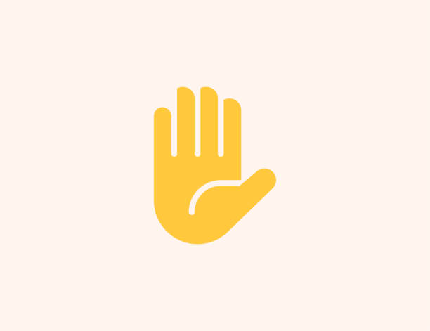 ikona wektora podniesionej ręki. wysoka piątka emoji. izolowany gest stopu dłoni płaski kolorowy symbol emotikonów - wektor - hand raised stock illustrations