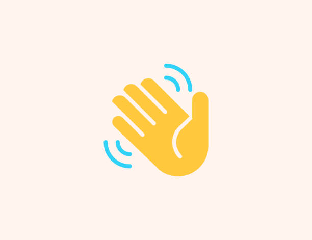 ilustraciones, imágenes clip art, dibujos animados e iconos de stock de waving icono vectorial de mano. onda de mano aislada, hola, gesto de despedida símbolo emoji de color plano - vector - color image emoticon behavior yellow