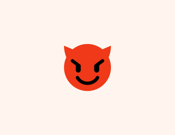 ilustraciones, imágenes clip art, dibujos animados e iconos de stock de cara sonriente con icono vectorial de cuernos. aislados cuernos rojos cara emoji símbolo de color plano - vector - diablo