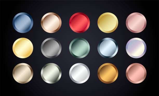 Metal chrome circle buttons set. Vector Metallic rose gold, bronze, silver, steel, holographic, golden badge. Foil shiny color design elements for background, web, apps Metal chrome circle buttons set. Vector Metallic rose gold, bronze, silver, steel, holographic, golden badge. Foil shiny color design elements for background, web, apps. blue cup stock illustrations