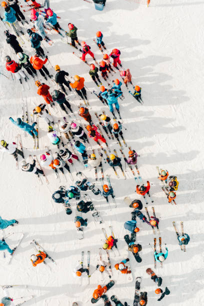 istock Aerial view of skiers 1288816678