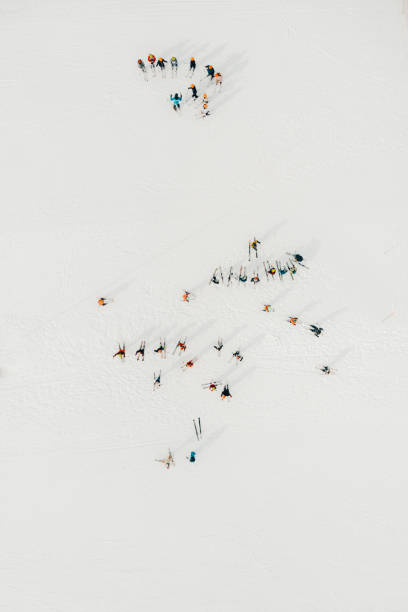istock Aerial view of skiers 1288816687