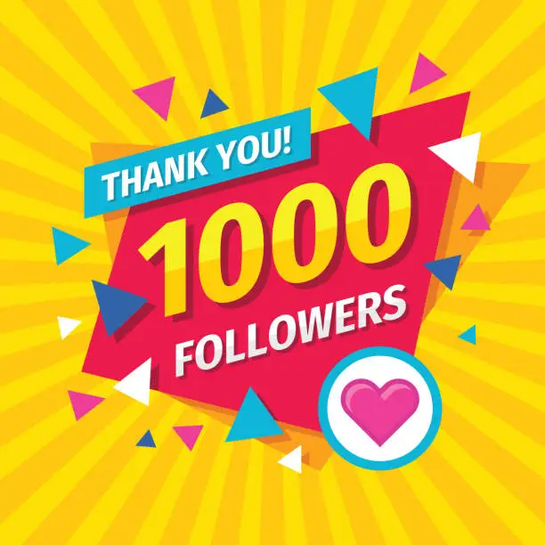 Vector illustration of Thank you 1000 followers concept banner design. Congratulation layout for 1 k. Follow creative poster for blog. Vector illustration.