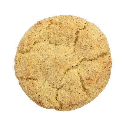 Single gluten free Snickerdoodle cookie isolated on a white background top view.