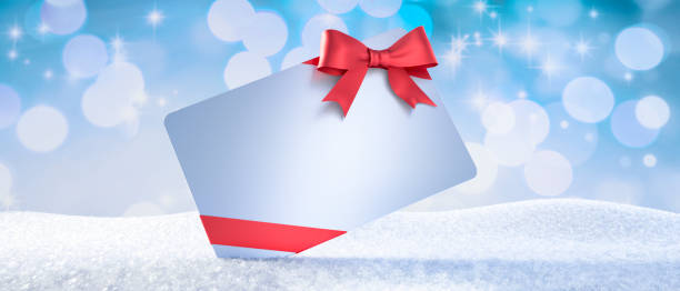 karta podarunkowa w śniegu - gift box three dimensional shape box blank zdjęcia i obrazy z banku zdjęć