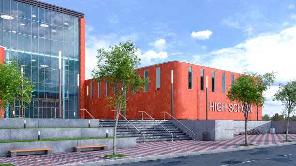 istock High school entrance facade. 3d illustration 1288819784