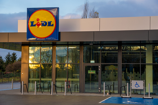 Szczecin,Poland-November 2020:Lidl supermarket in the morning