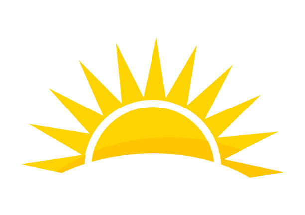 ilustraciones, imágenes clip art, dibujos animados e iconos de stock de icono del sol del atardecer. - luz del sol