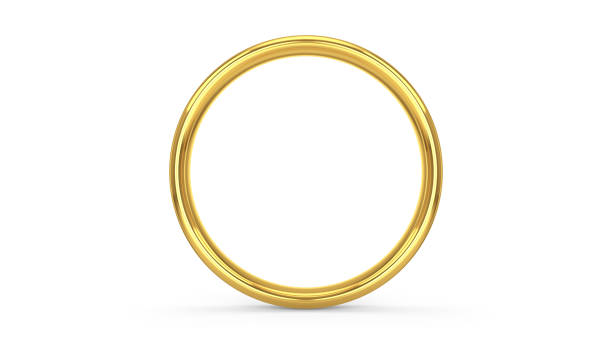 anillo de boda redondo dorado aislado en blanco - anillo fotografías e imágenes de stock