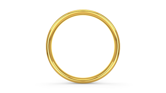 Yellow golden round wedding ring isolated on white background. 3D illustration