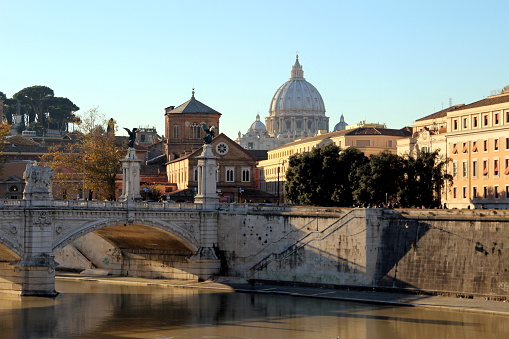 View of the river and the dome of St. Peter's Basilica in the Vatican