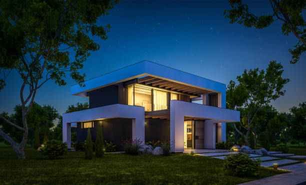 istock 3d rendering of modern house in luxurious style in night 1288831031
