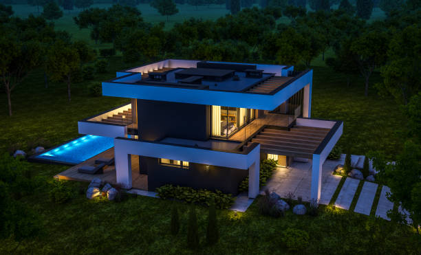 istock 3d rendering of modern house in luxurious style in night 1288831048
