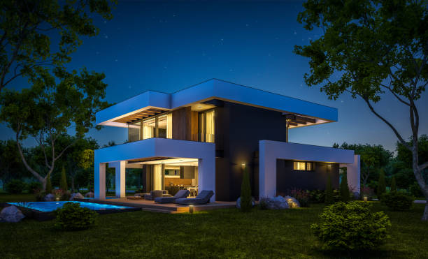 istock 3d rendering of modern house in luxurious style in night 1288831065