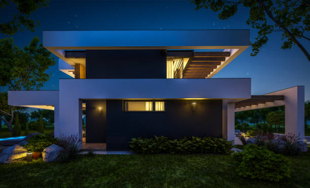 istock 3d rendering of modern house in luxurious style in night 1288831078