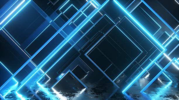istock Movement of glass neon blocks. Modern ultraviolet lighting. 3d illustration 1288833373