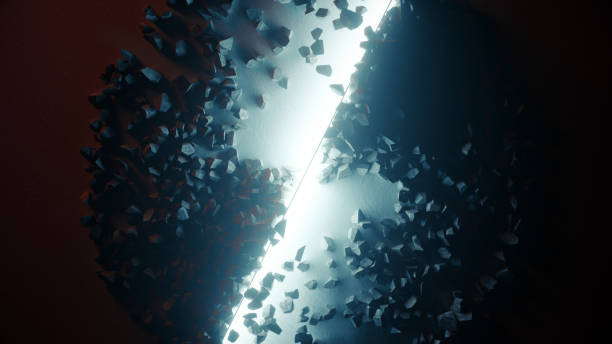 istock large stone cube explodes and disintegrates into hundreds of small pieces. Rotating light. Top view 3d illustration 1288833394