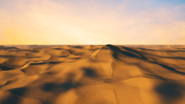 istock Endless flight in the endless hot desert with dunes and sandy mountains. 3d illustration 1288833498