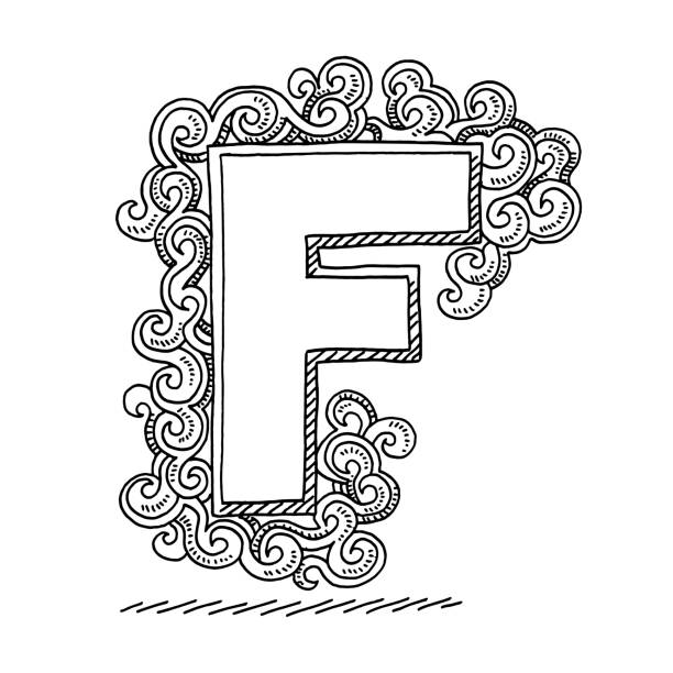 모노그램 레터 f 소용돌이 패턴 드로잉 - letter f clip art decoration line art stock illustrations