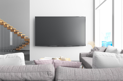 Modern Living Room With Television. 3d Render