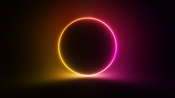 istock Abstract circular neon background. Fluorescent glowing neon glowing blinking light gradient. 3d illustration 1288833619