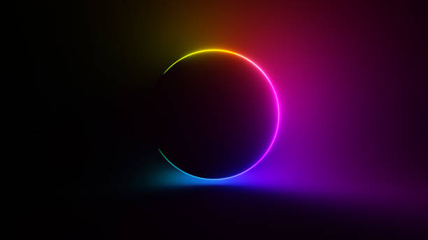 istock Abstract circular neon background. Fluorescent glowing neon glowing light gradient. 3d illustration 1288833630