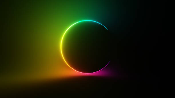 istock Abstract circular neon background. Fluorescent glowing neon glowing light gradient. 3d illustration 1288833634