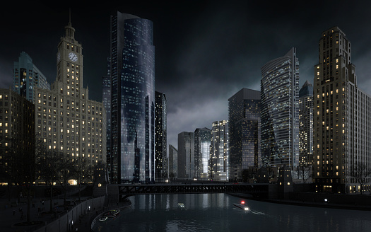 Digitally generated urban scenery, moments before a storm.\n\nThe scene was rendered with photorealistic shaders and lighting in Autodesk® 3ds Max 2020 with V-Ray 5 with some post-production added.