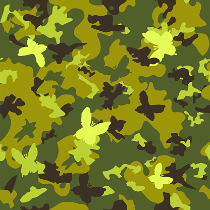 Seamless classic camouflage pattern. Camo fishing hunting vector background. Masking green brown black color texture. Modern design for fabric paper vinyl print