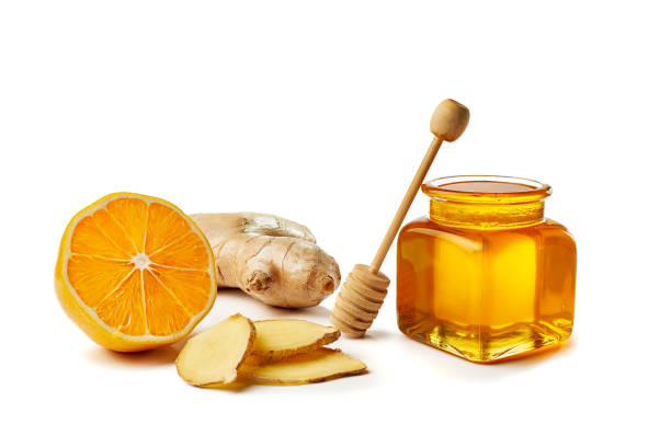 istock Ingredients for healthy ginger tea on white 1288837191