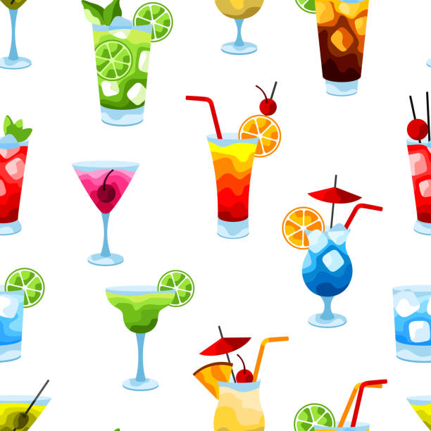 alkohol-cocktails nahtloses muster. - new york city built structure glass backgrounds stock-grafiken, -clipart, -cartoons und -symbole