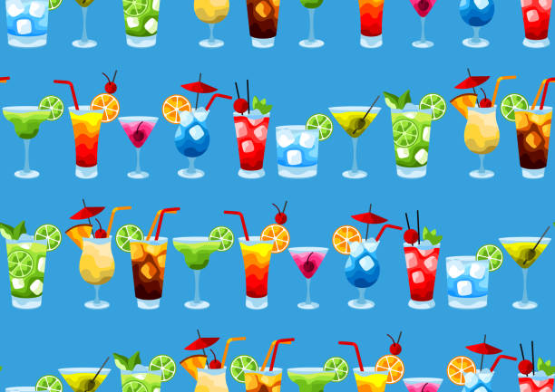 alkohol-cocktails nahtloses muster. - new york city built structure glass backgrounds stock-grafiken, -clipart, -cartoons und -symbole