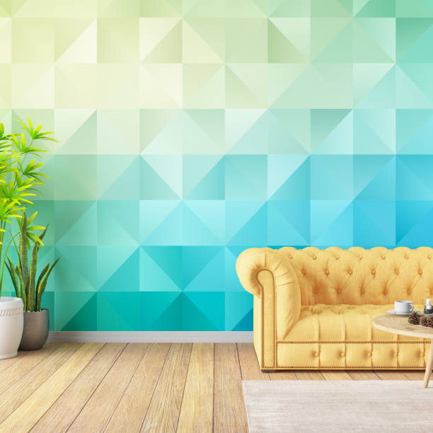 istock Modern Living Room with Chesterfield Sofa and Wallpaper 1288841591