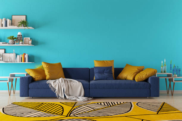 Modern Living Room with Sofa and Book Shelf. 3d Render