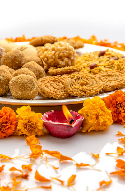 istock homemade snacks kept on flower Rangoli for Diwali celebration 1288843830