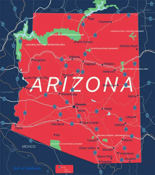 Vector illustration of Arizona state detailed editable map