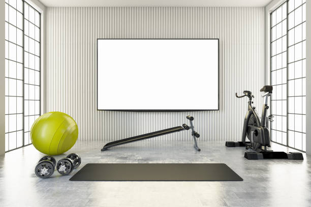 istock Yoga Exercise at Home watching TV with Blank Screen 1288848600