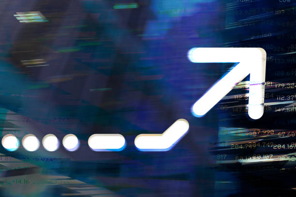 istock Finance. Arrow. Abstract office buildings and Trading Screen Data. 1288848758